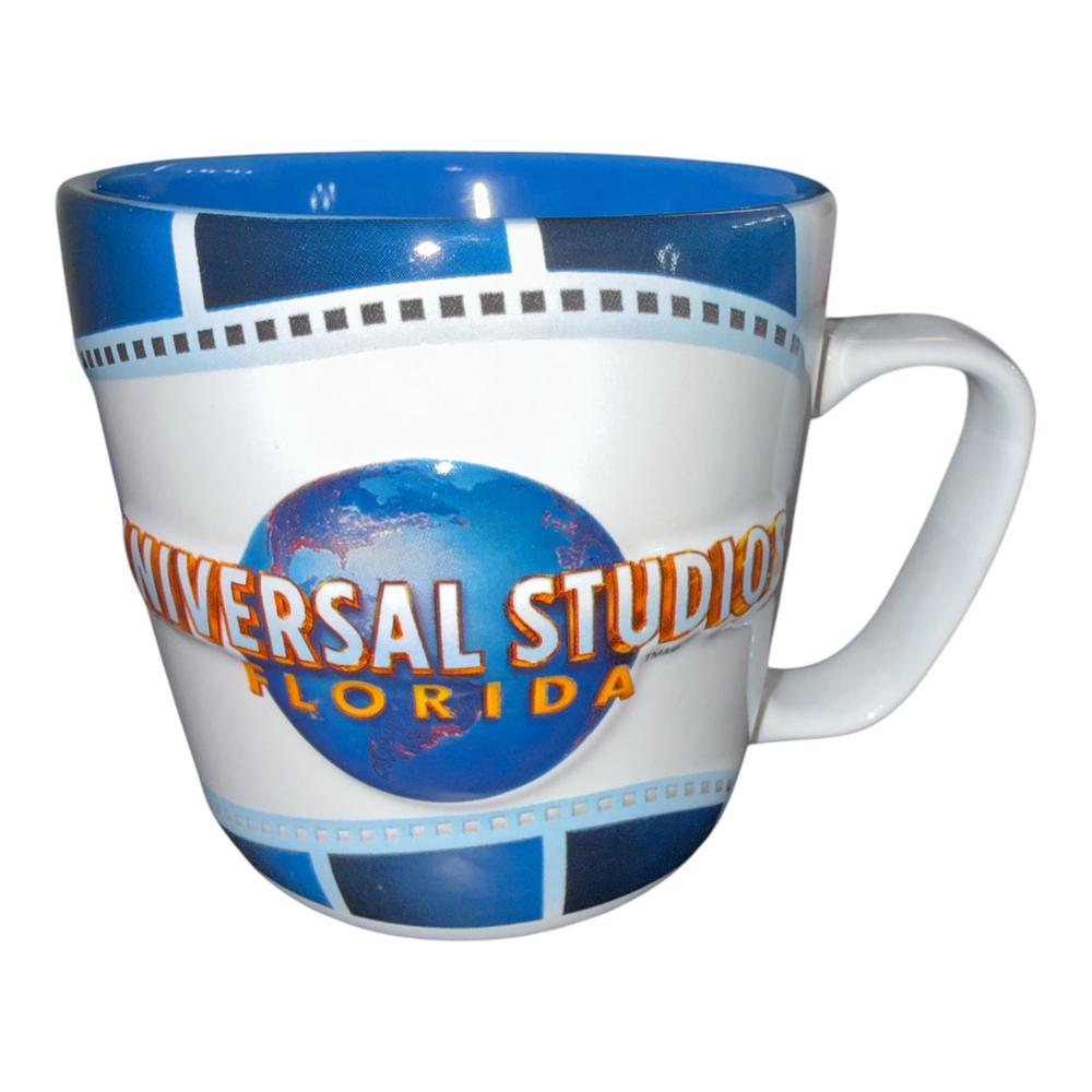 Universal Studios Florida Souvenir Mug, Blue and White Ceramic Coffee Cup, 18 oz
